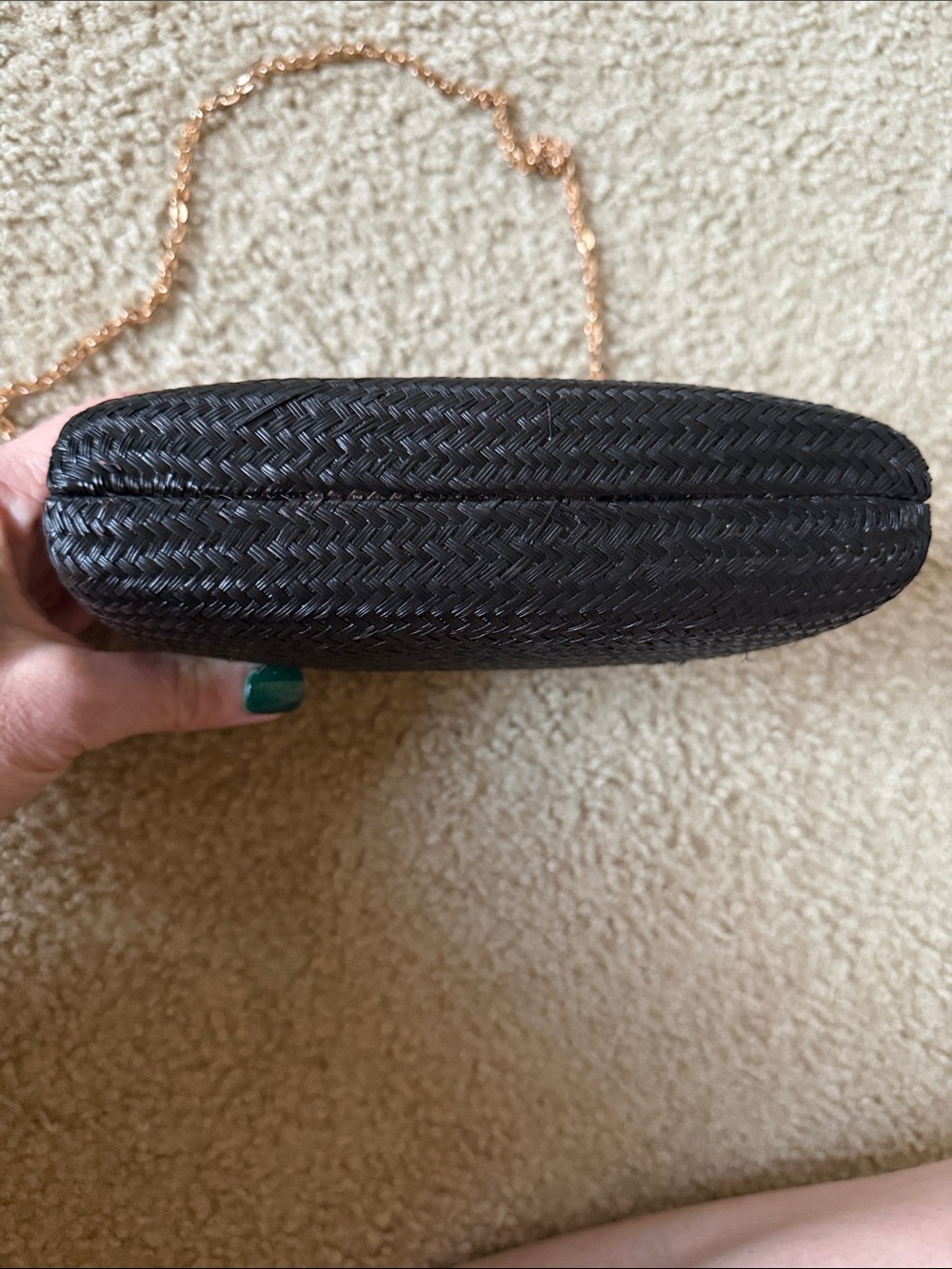 Kayu Woven Black Evening Clutch with Gold Chain Strap - Picture 4 of 7